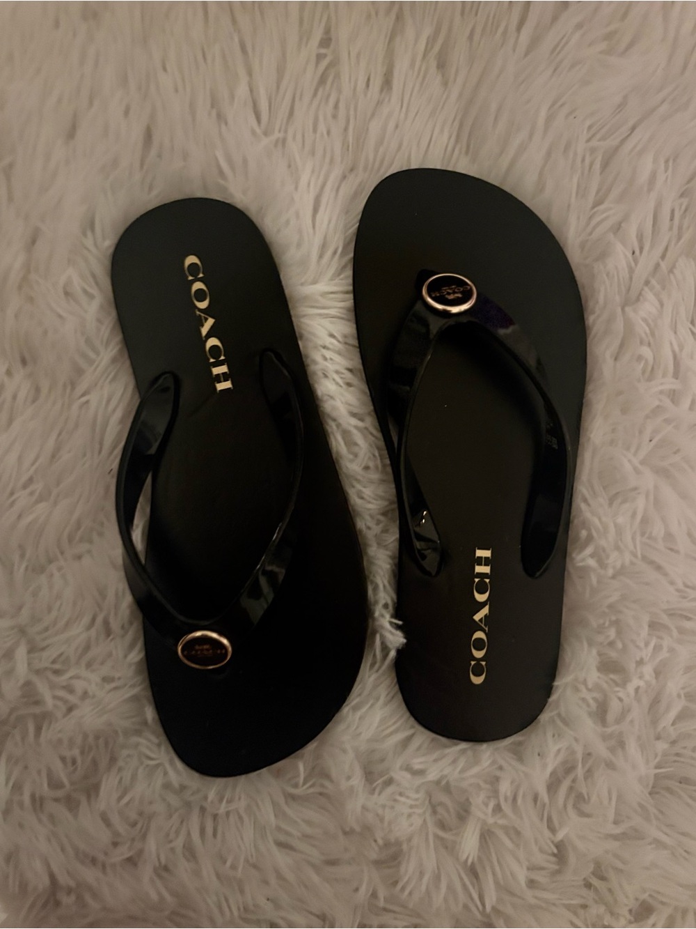 Coach Black Flip Flop Sandals with Gold Logo